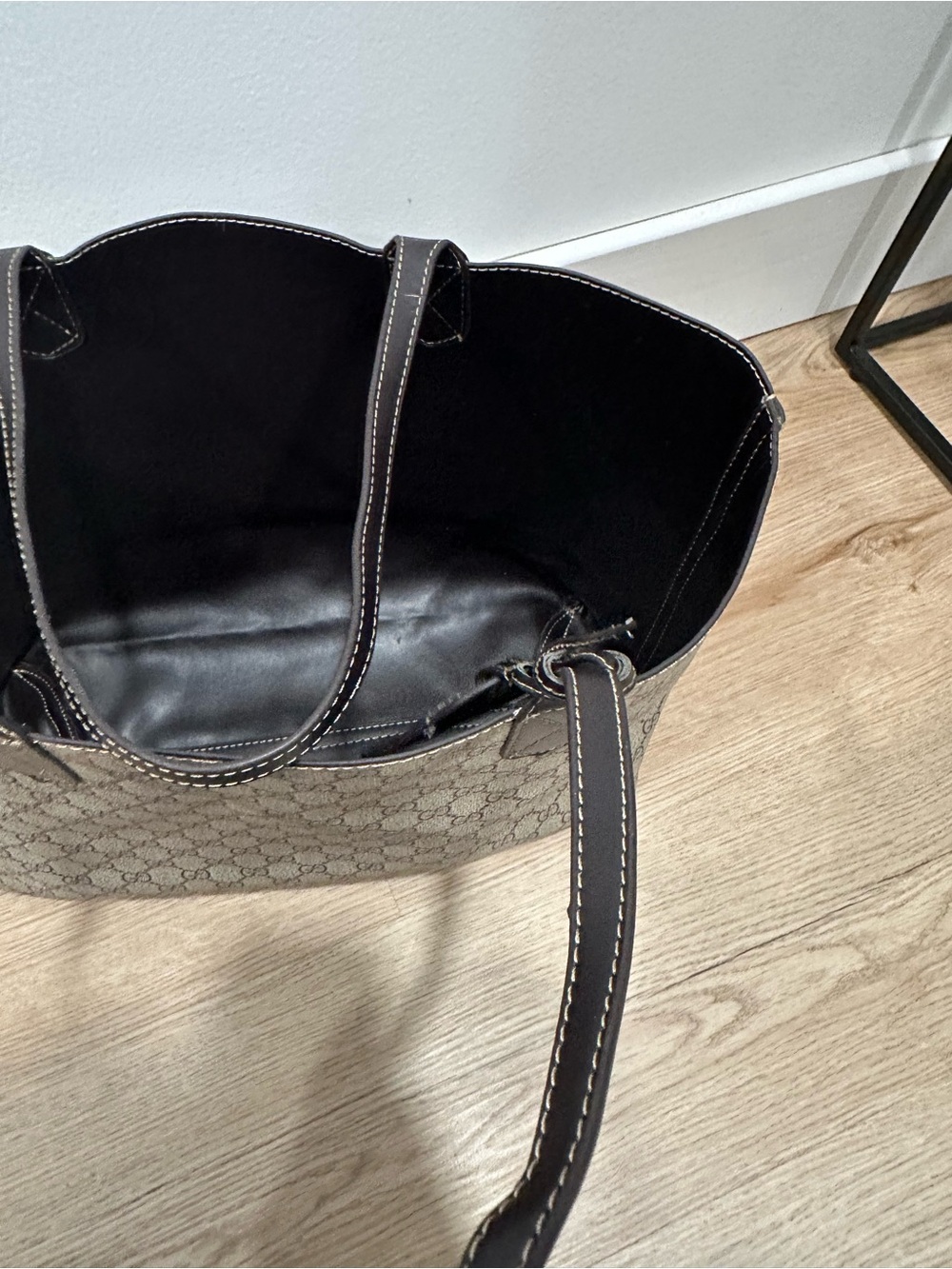 Gucci Beige GG Canvas Tote with Dark Brown Trim - Picture 3 of 4
